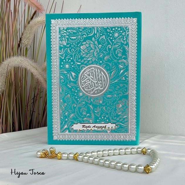 

Al-Qur'An Cutting Bludru Glowing + Nama. Free Tasbih Mutiara Premium