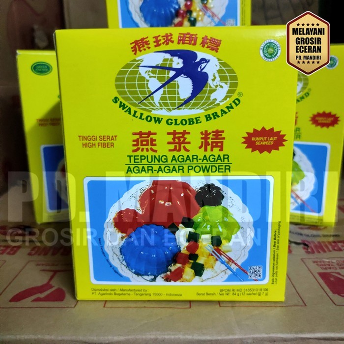 

SWALLOW GLOBE TEPUNG AGAR AGAR PLAIN 7 GR ISI 12 SACHET