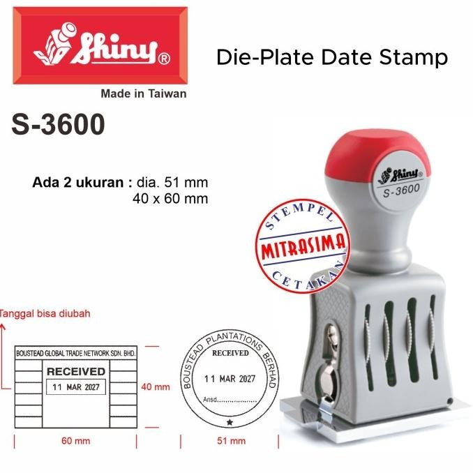 

Stempel Shiny S-3600 ( Custom Die Plate Dater S3600 Tipe S 3600 ) Tersedia