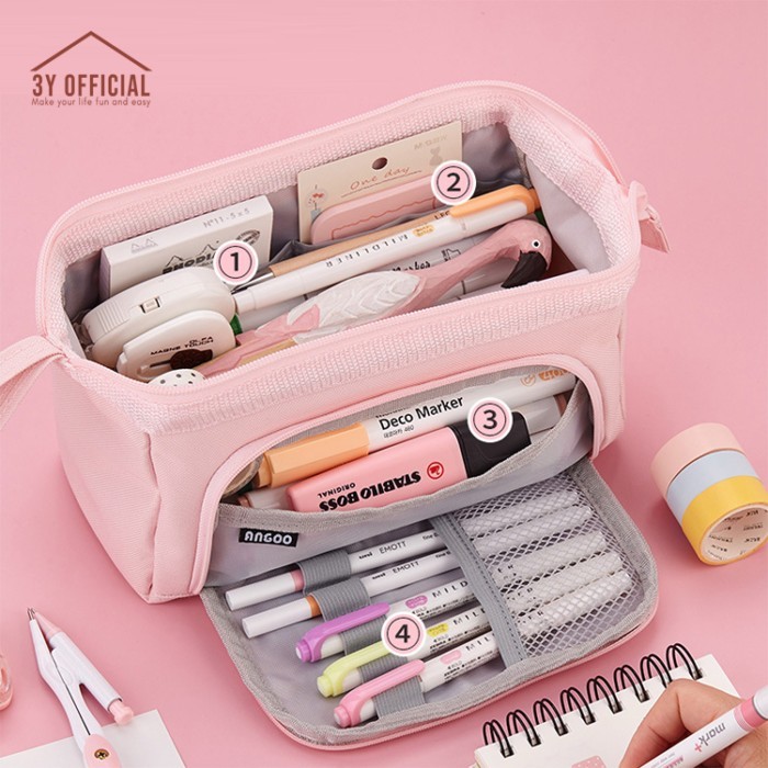 

Ready 3Y Angoo double layer macaron kotak pensil kapasitas besar pencil case