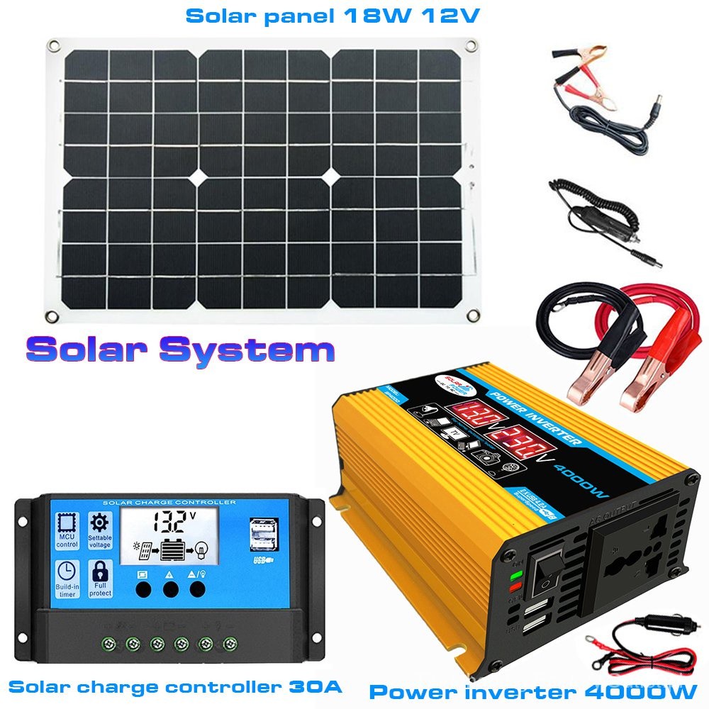 【Set Sistem Tenaga Surya】Inverter Tenaga Surya 4000W + Panel Tenaga Surya 18W + Pengontrol Pengisian