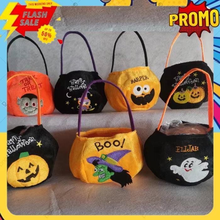 

TREND TABB TAS HALLOWEEN PUMPKIN LABU TRICK OR TREAT GOODIE BAG FLANEL BULU KAIN ECOS