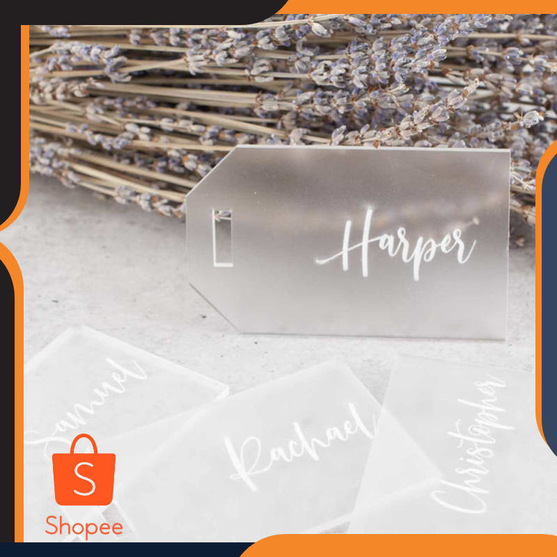 

Grosir Custom Acrylic Hampers Tag Akrilik Frosted | Akrilik Tag 9x6 Elegan