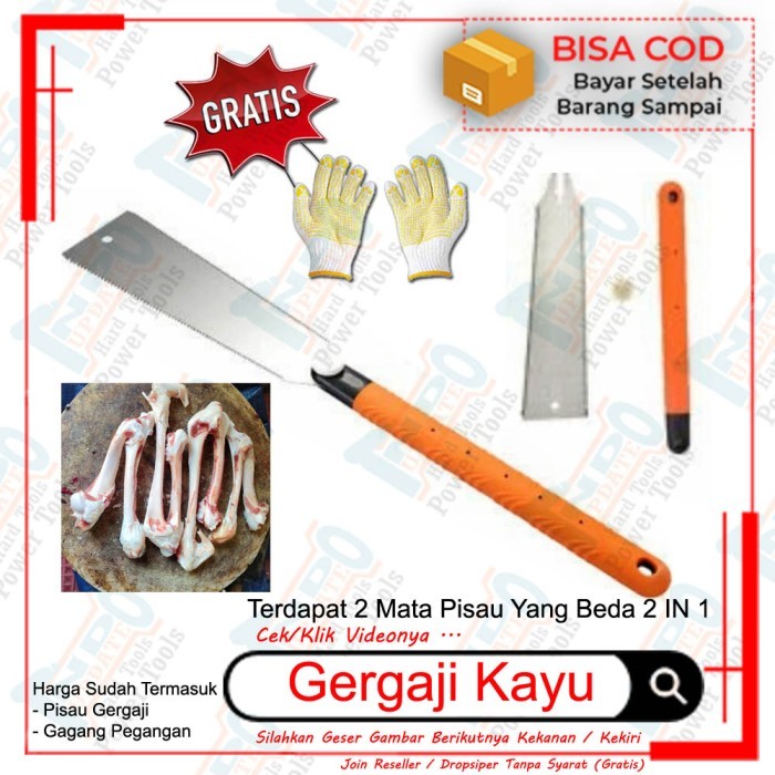 Gergaji Potong Pisau Daging Sapi Kambing Golok Tulang Ryoba Jepang Harga Khusus