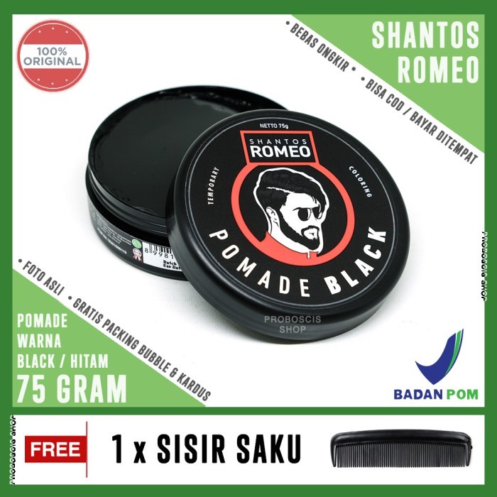 SPECIAL Shantos Romeo Hair Color Styling Pomade Black - Warna Hitam 75gram