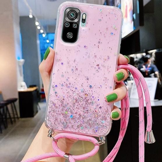 Case Note 10 10S 10 Pro Tali Lanyard Motif Gliter Soft Case Hp