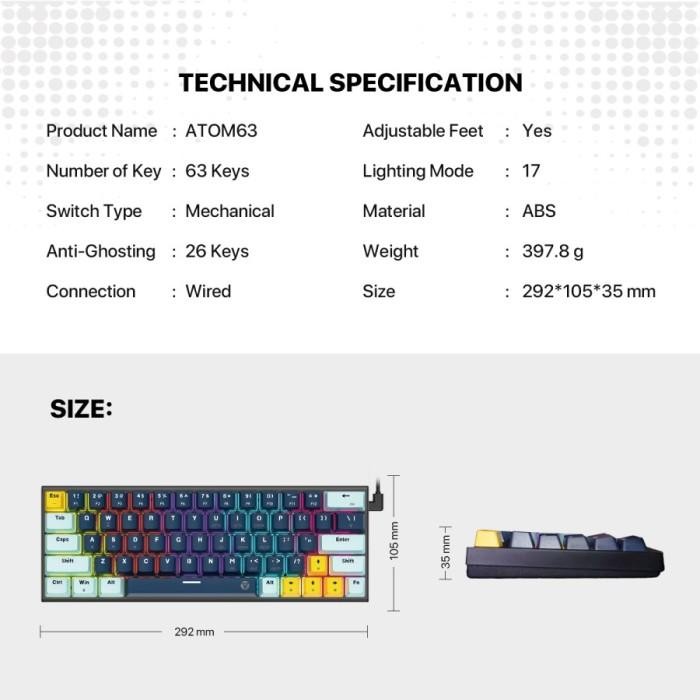 Fantech Atom96 Mk890 Rgb Keyboard Gaming Mechanical Full Size