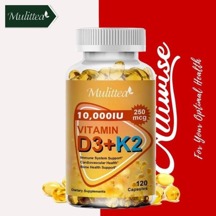 Mulittea 120pcs USA Vitamin D3 dengan vitamin K2 (mk7) Softgel untuk Meningkatkan Penyerapan Kalsium