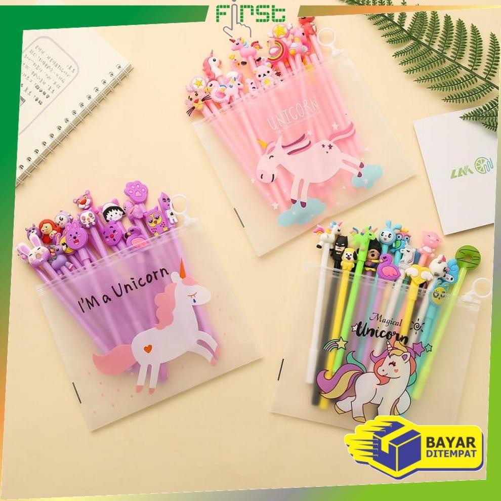 

fb-43 *COD*FH-A15 Pulpen Gel Karakter Lucu Set Isi 20PCS Pena FREE Zipper Pouch Tempat Pensil Transparan Premium