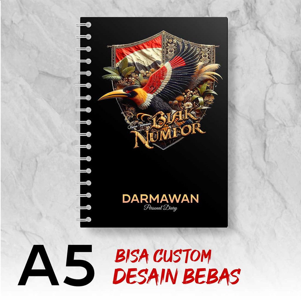 

Blocknote A5 Notebook Custom BIAK NUMFOR - PAPUA Desain Bebas - Spiral Kawat - BIKX7