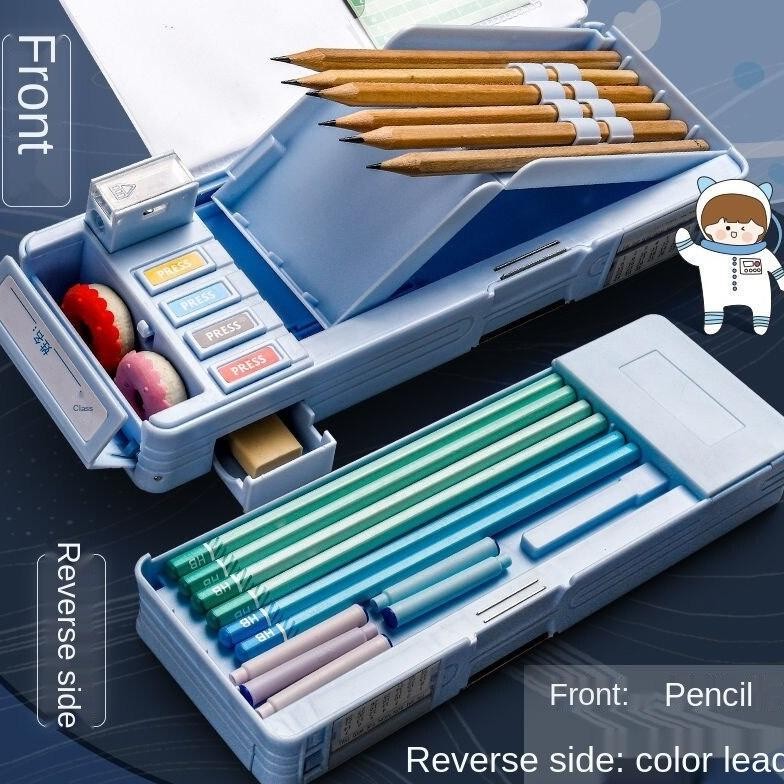

dh-68 Kotak penyimpanan alat tulis multifungsi/dengan gunting/tempat pena/penggaris karet kotak pensil lapis ganda penghapus terisolasi kotak alat tulis multifungsi kotak pensil plastik cocok untuk tempat pensil anak laki-laki/perempuan. Original
