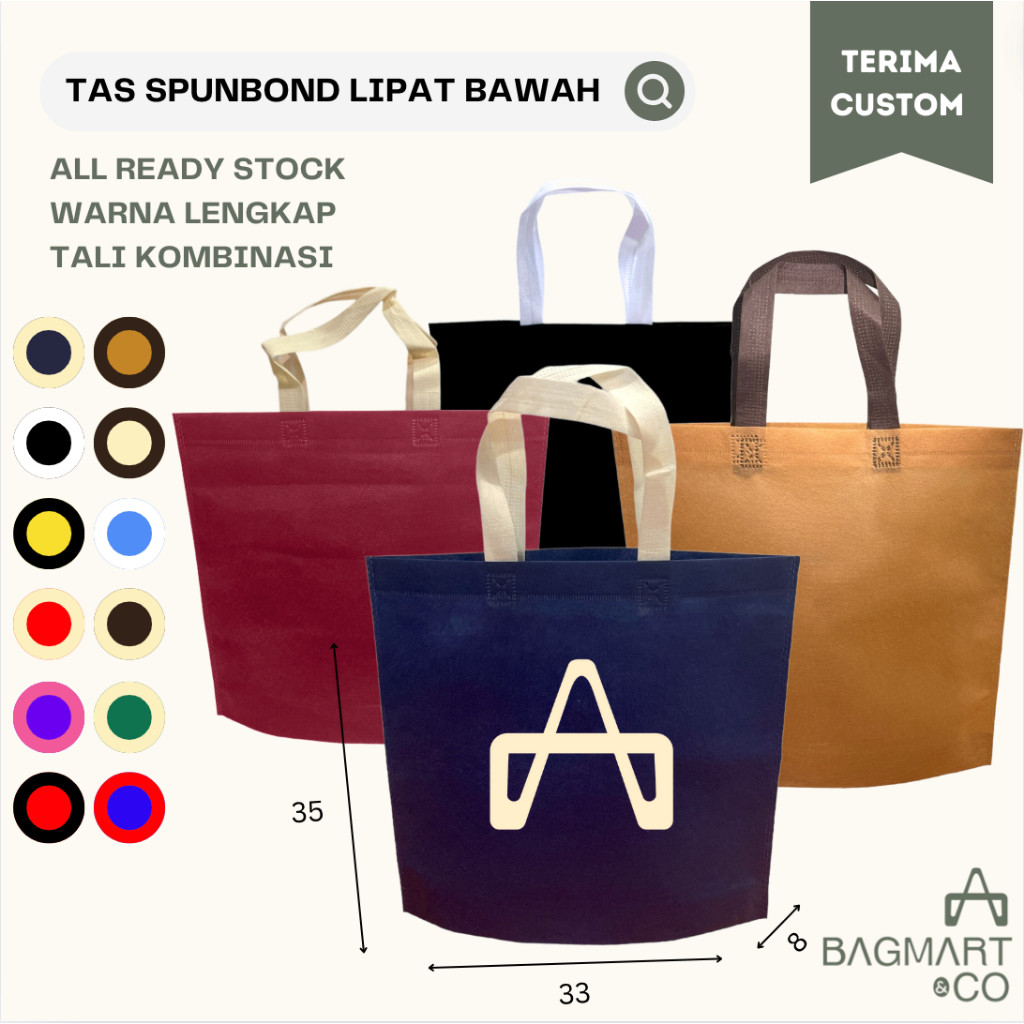 

Tas Wanita Modern // Tas Spunbond 35x33x8 75Gsm Tebal Goodie Tote Bag Model Tali Lipat Bawah Kantong