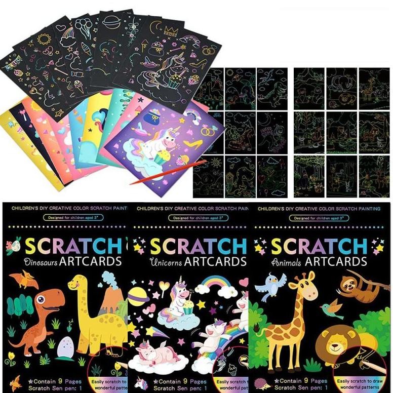 

Premium 9 Sheets Lukisan Glitter Paint Anak Paint Paper Art Set Scratching Painting DIY Crafts Drawing Boards High Quality