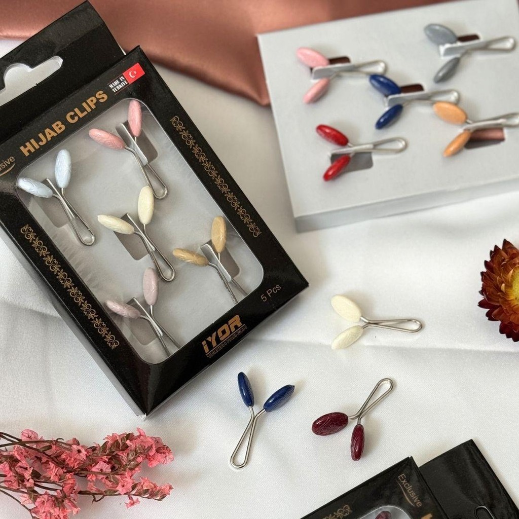 Paket Klip Hijab Round motif bunga isi 5 - Original Made In Turkey