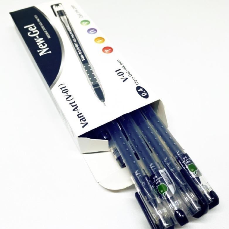 (1 Pack) Bolpoin New Gel Van-Art V-01 HITAM (1pack 12pc), gel pen newjell zuixua pulpen apel