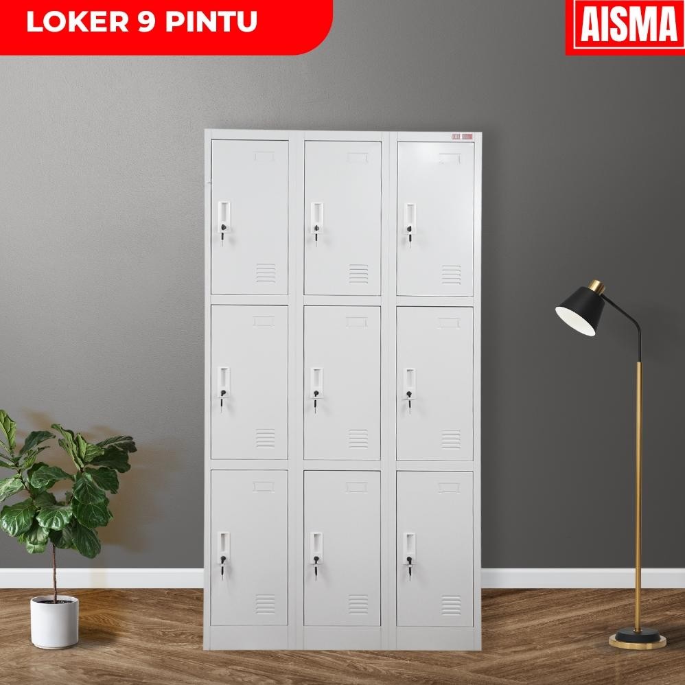 Loker Karyawan / Loker Sekolah / Loker Besi 9 pintu minimalis warna putih