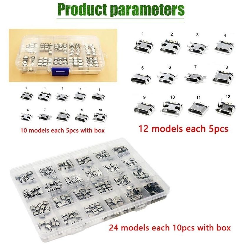 Charger 50/60/240Pcs  Soket Micro USB 5 Pin Type B Female Berbagai Model Conector Charger