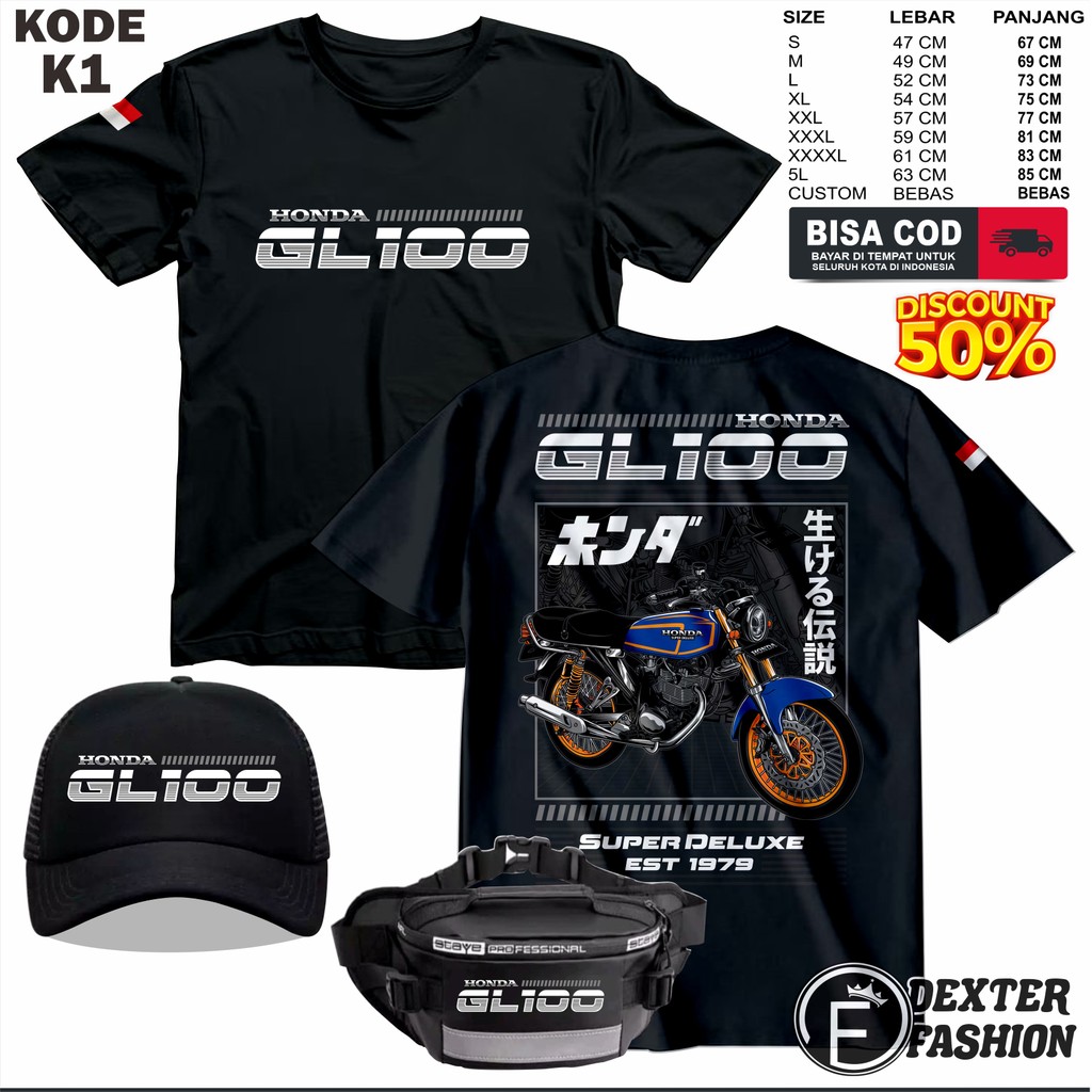 KAOS HONDA GL TERBARU GRATIS TOPI DAN TAS BAJU HONDA GL INDONESIA T-SHIRT HONDA GL ALL NEW | DEXTER 
