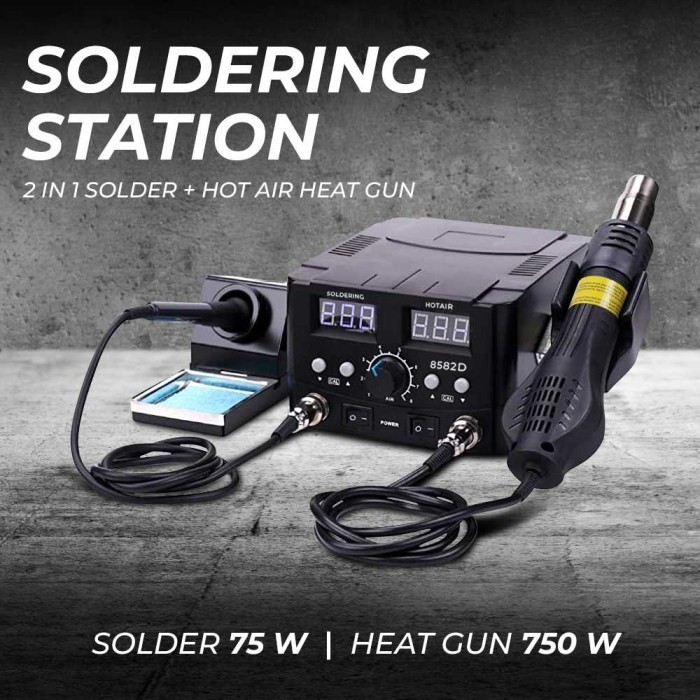 SOLDERING STATION 2 IN 1 SOLDER + HOT AIR HEAT GUN 750W - 8582D