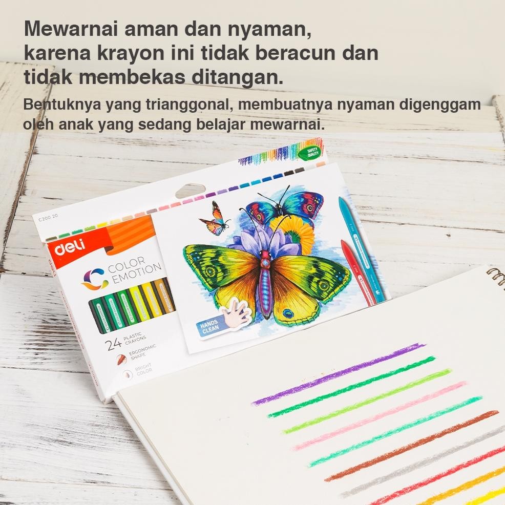 

WDM-2227 Deli Krayon Sekolah 24 Warna Cerah Bentuk segitiga ergonomis tidak beracun EC20020 Premium