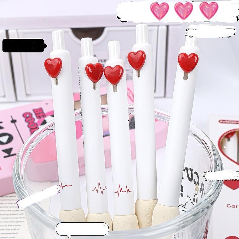 

At43 5pcs Set Pulpen Gel Lucu Heart Pen Kawaii Aesthetic Tinta Hitam Viral
