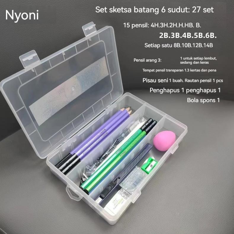 

h-4 (ada stok, dikirim dari jakarta)nyoni drawing/sketch pencil set in tin box NYONI Sketch drawing pencil / pensil grafit charcoal arang 29 pcs set tin case Viral