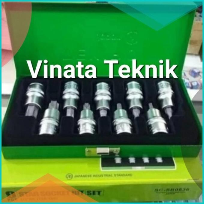 Kunci Shock Sok L Bintang Set 9 Pcs 1/2" TEKIRO Star Socket Bit 140BZ