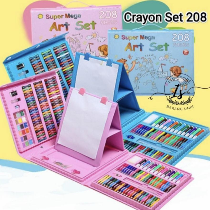

er-23 Crayon Anak Pengasah 208pcs Set Alat Menggambar Melukis Anak-anak Crayon Cat Air Pensil Murah