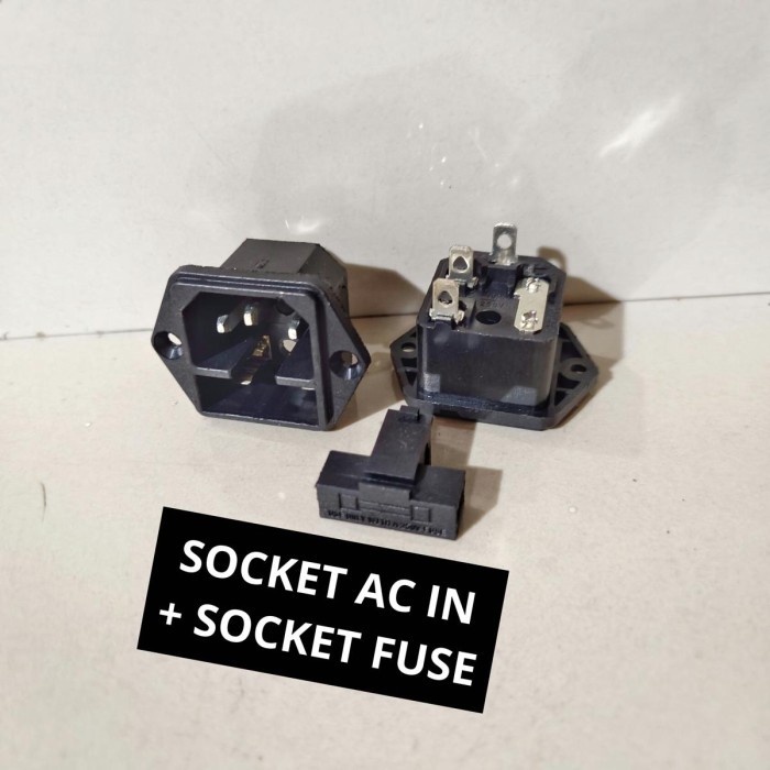 `````````] Socket AC In Besar Fuse Soket 3 Pin Listrik Power + Tempat Sekring