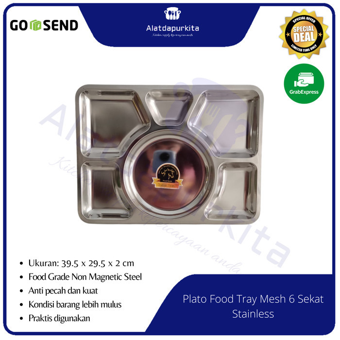 

Terbaru Plate Food Tray Mesh Tray Tempat Makan Piring Stainless 6 Sekat Limited