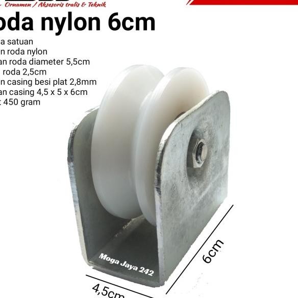 roda nilon nylon 6cm roda bubut pintu pagar dobel bearing