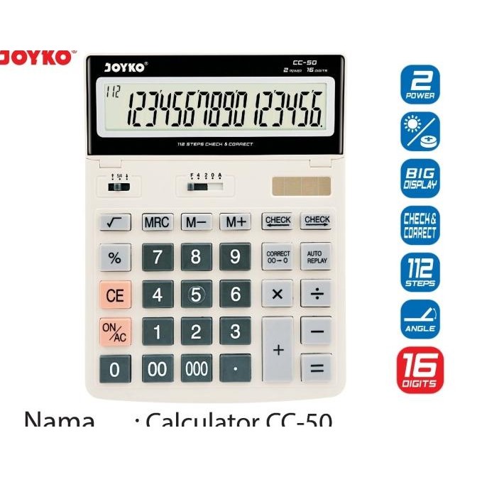 

tre-57 Joyko CC-50 Calculator 16 digit angka / Kalkulator / 16 Digits jumbo Termurah