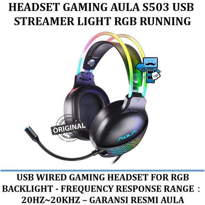 Headset Gaming Aula S503 Usb Streamer Light Rgb Running Sagegreenoutlet