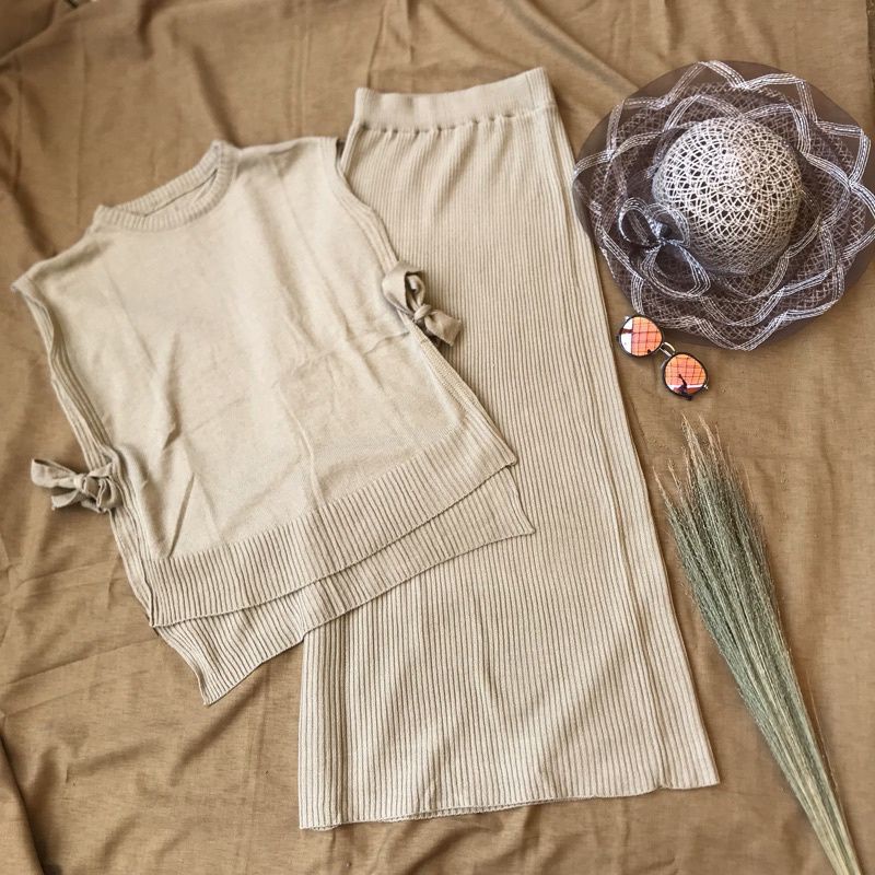 ONE SET PASHION WANITA ROMPI RAJUT TALI SHYPA+ ROK SPAN RAJUT PREMIUM