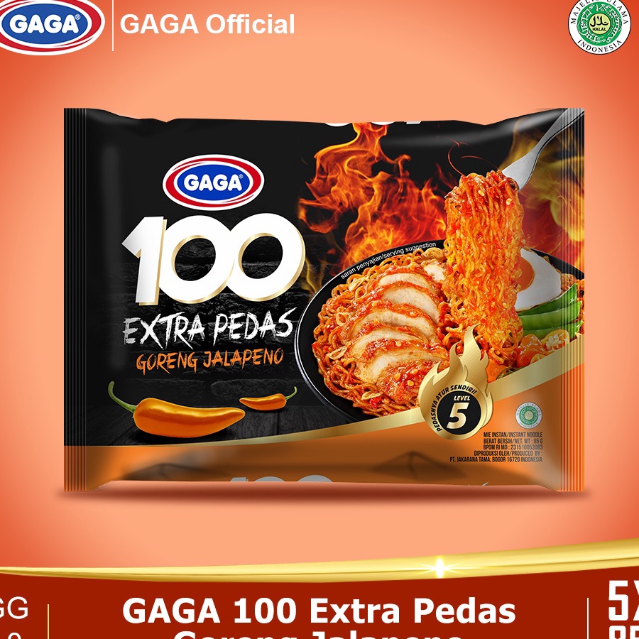 

Ready GAGA 100 Extra Pedas Goreng Jalapeno 85g 5 pcs (GG10) Laris