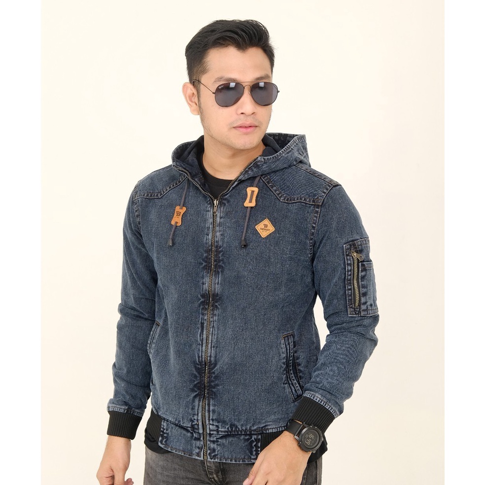 Baru❉➮ TURUN HARGA  Jaket Jeans Hoodie Sandwash - Jaket Denim Pria Washing - Jaket Jeans Topi Origin