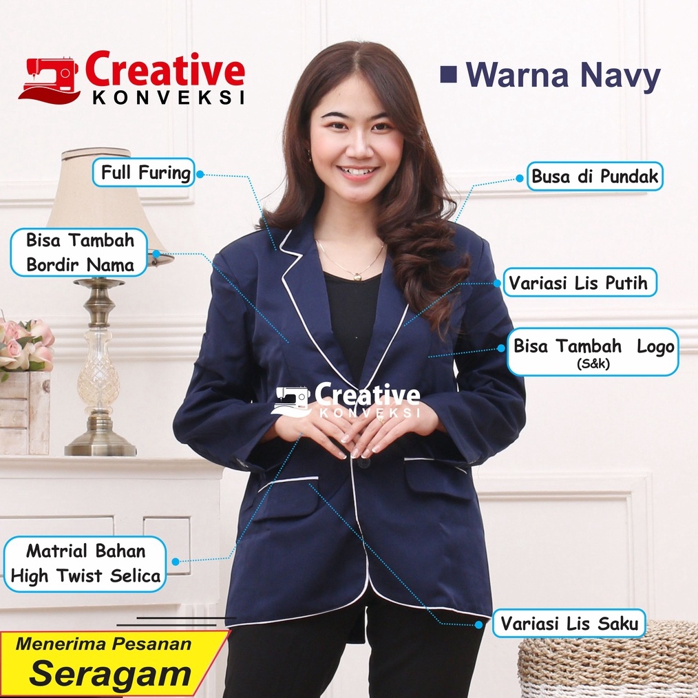 LVCH1104  (BIG PROMO) Blazer Jas Almamater navy biru dongker lis putih / JAS OSIS / BLAZER Full Puri