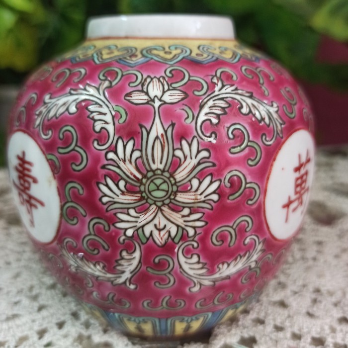 [Vas] Guci Buli Nyonya Ware Peranakan Porselen China Antik Tinggi 10 Cm [Simple]