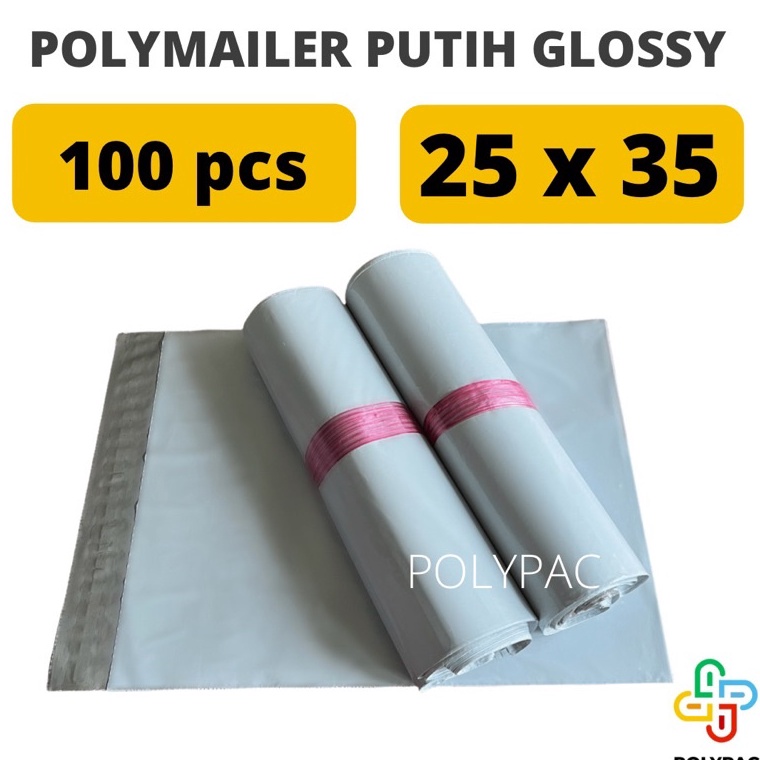 

Shopee brand Polymailer PUTIH GLOSSY [25x35] isi 100 pcs - Polymailer Putih Premium 66