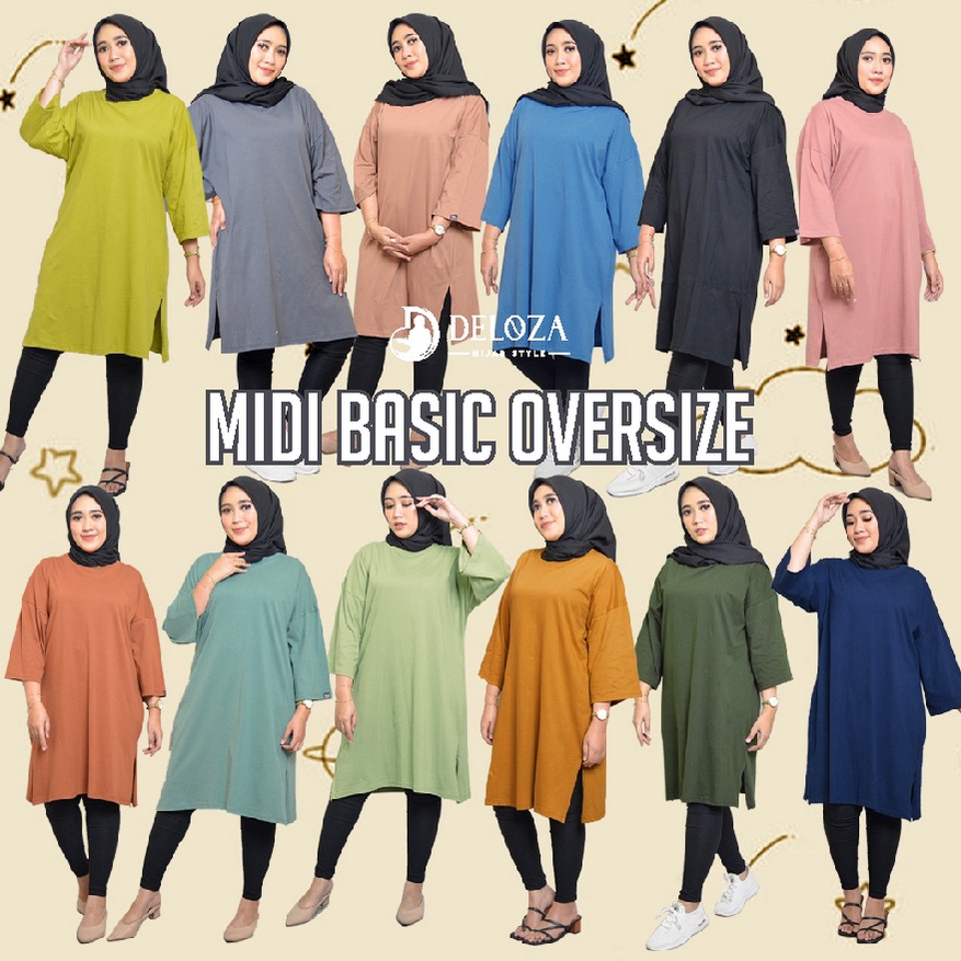 FRYT6759  Deloza Long Tunik Oversized Kaos Polos / Midi Dress JUMBO