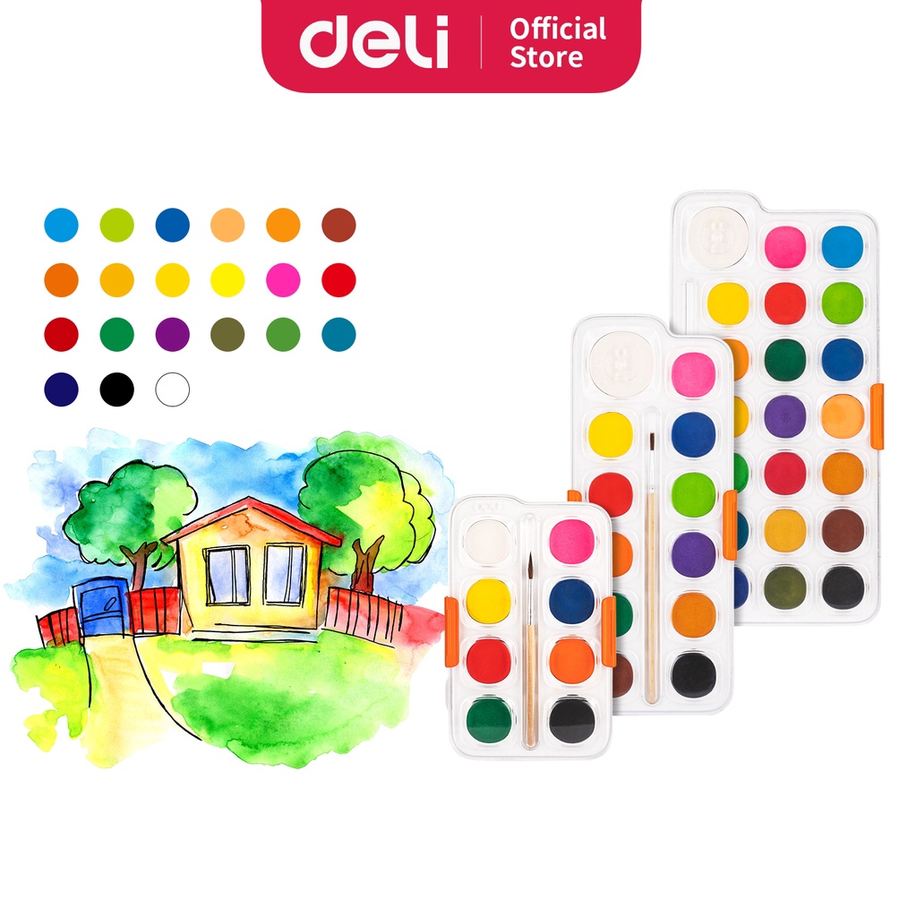 

Terbaru Deli Watercolor Paint / Cat Air Padat 8/12/21 Warna, Kemasan Kotak + Kuas EC10-8 EC10-12 EC10-21 03E