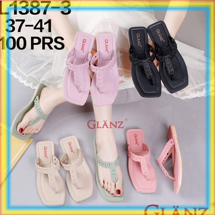 L1387-3 Sandal Jepit Kepang Wanita Glanzton Sendal Cewek Birken Kerut Jelly Karet Lentur Super Sale