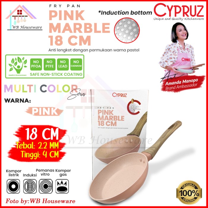 Alat Memasak Cypruz Fry Pan Pink Marble Series Color Anti Lengket 18/20/24/26/28Cm