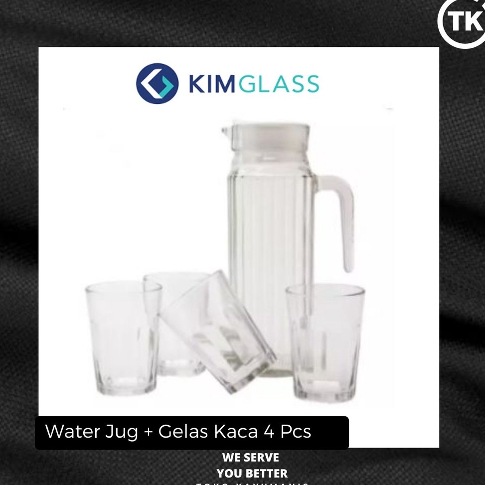 ✻FUi Kimglass Teko Set + 4 Gelas Kaca / Water Jug Set / Pitcher Set ✷ Ready