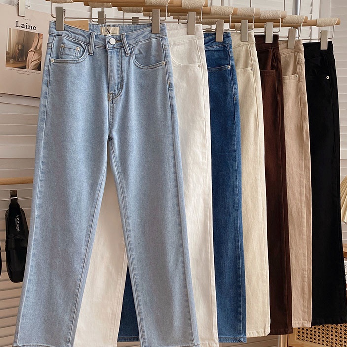 Star Seller Biru muda/Biru tua/Hitam/Putih/Coklat/Khaki/Krem Premium highwaist longgar celana jeans 
