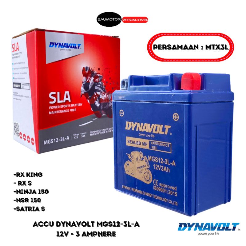 Dynavolt Aki kering RX King Ninja 150 Accu Nano Gel MGS12-3L A 12 Volt 3 Amper