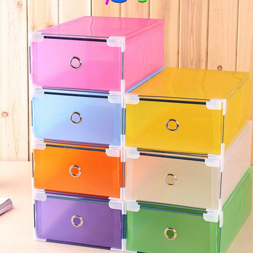 (❦P»W-2) CR-C598 Kotak Sepatu Lipat Transparan Tebal Serbaguna Dengan List Besi / Kotak Penyimpanan 