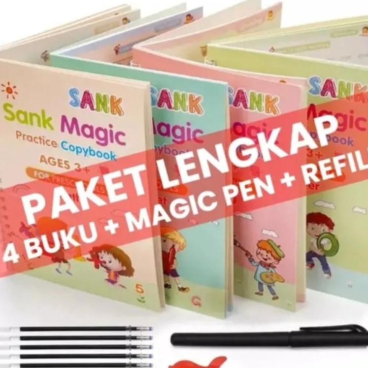 

(R-F✮♪H) Sank Magic Buku 1Set Isi 4 Buku+Pulpen Edukasi 3D Belajar Menulis Anak TK PAUD Angka Huruf/ paaling.laris.!