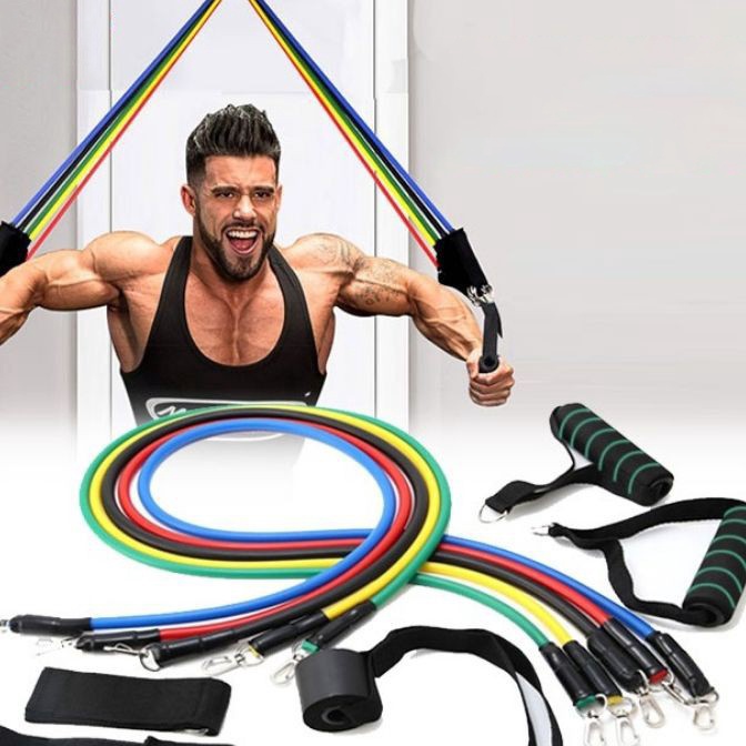 [✔㊖.WSD] Orange Official Shop Tali Stretching Pilates Tube Yoga Fitness 11 IN 1 Resistance Band Set 