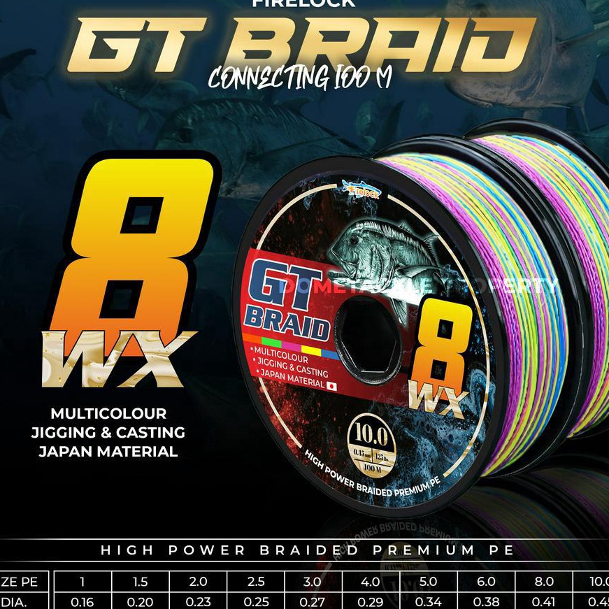 [Z-O❣✓13> SENAR PE GT BRAID MULTICOLOUR | CONNECTING 100 METER | FIRELOCK GT BRAID X8 | SENAR BENANG